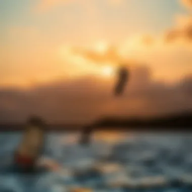 Dramatic Sunset at Tomales Bay with Kiteboarding Action Sunset view over Tomales Bay with kiteboarders