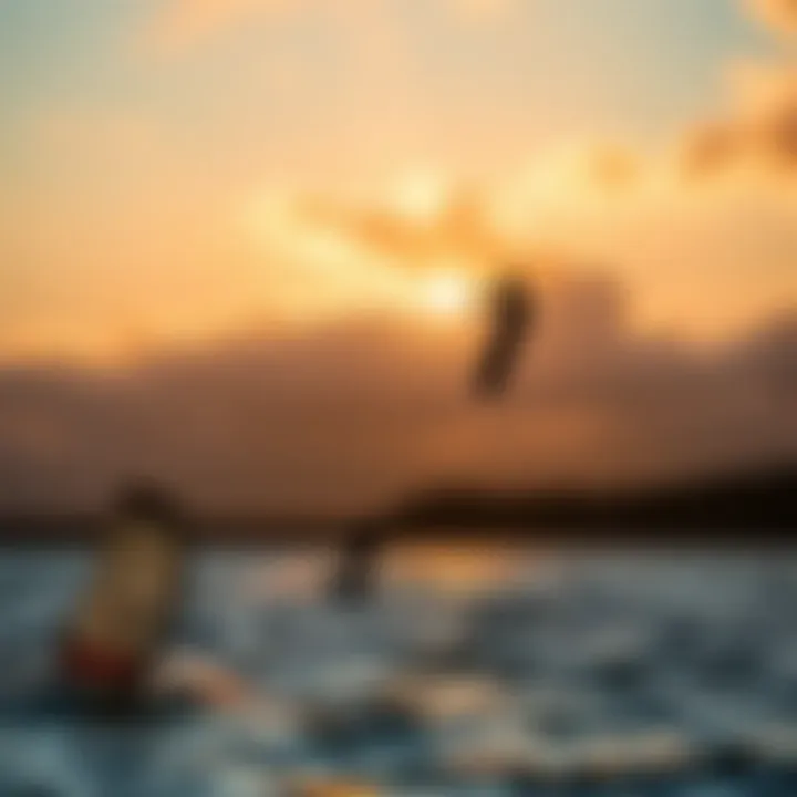 Dramatic Sunset at Tomales Bay with Kiteboarding Action Sunset view over Tomales Bay with kiteboarders