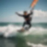 Dynamic kite surfing action on the waves