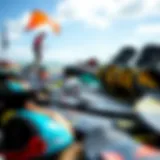 Kiteboarding equipment laid out for inspection