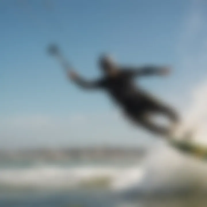 Kiteboarder soaring over the waves at Venice Beach Pier