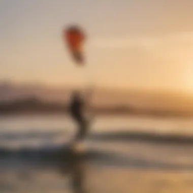 Kiteboarders enjoying ideal wind conditions at sunset