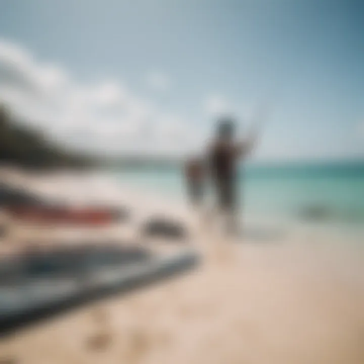 Kiteboarding enthusiasts preparing their gear on the beach, surrounded by the natural beauty of Watamu.