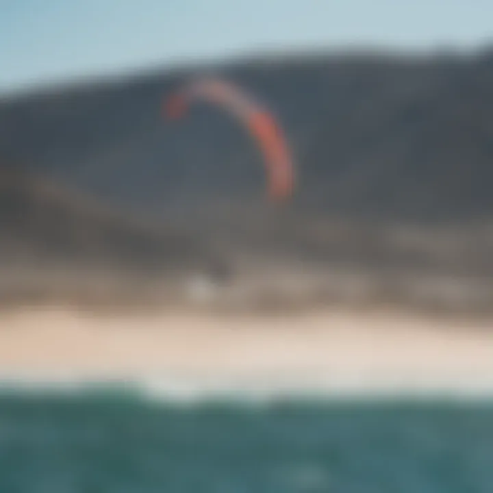 Vibrant wind foil kiteboarding scene at a popular coastal location