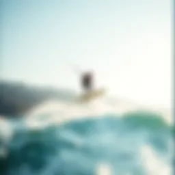 A dynamic view of a hydrofoil board gliding above the water surface.