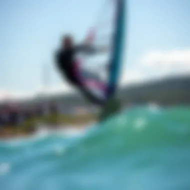 Mastering the Art of Hydrofoil Windsurfing A rider expertly maneuvering a hydrofoil windsurfing setup in a scenic location.