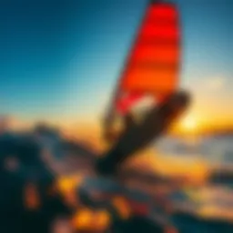 Spectacular view of wing foiling at sunset