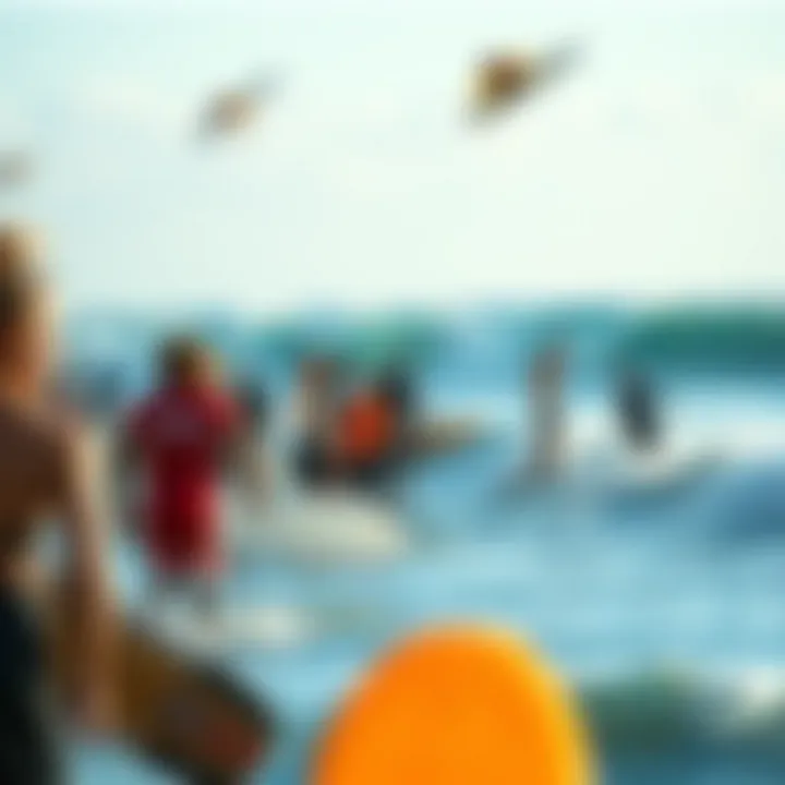 A vibrant community of wing foil surfers enjoying the waves