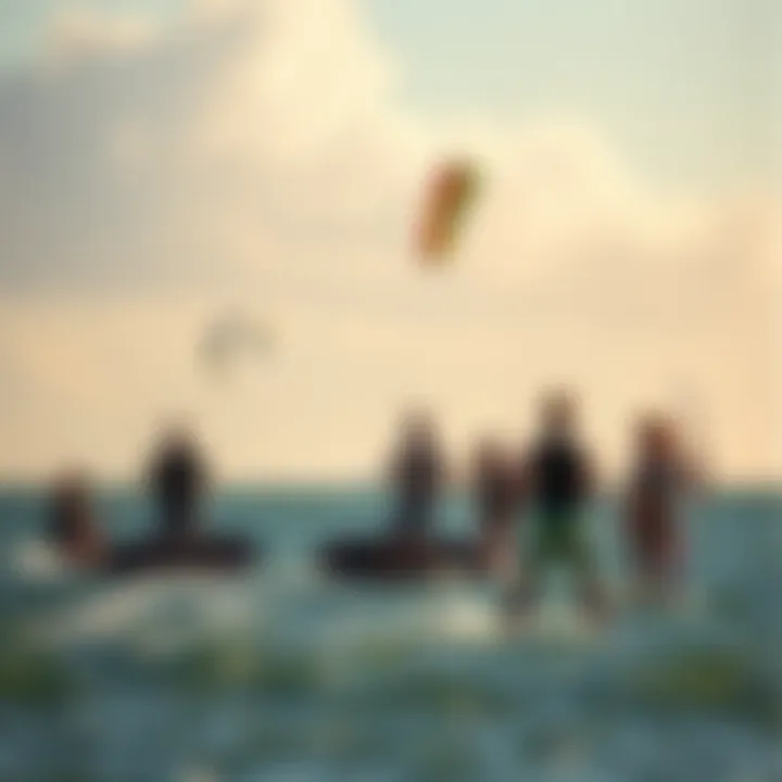 Kiteboarding Community in Action Group of kiteboarding enthusiasts enjoying the sport