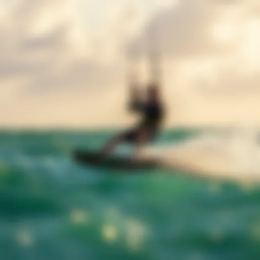 Dynamic Kiteboarding Action in Miami Kiteboarder catching the wind in Miami's vibrant waters