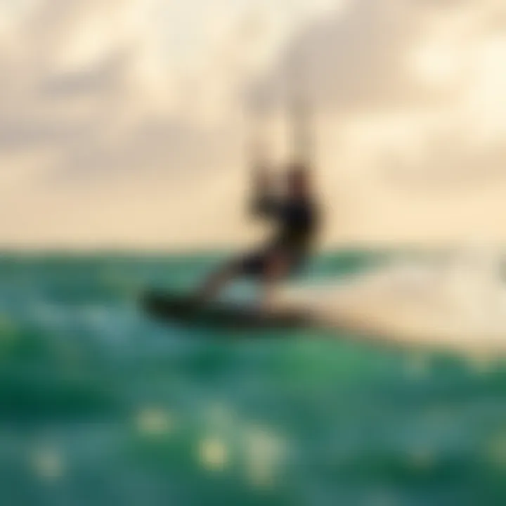 Dynamic Kiteboarding Action in Miami Kiteboarder catching the wind in Miami's vibrant waters