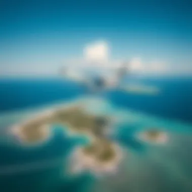 An airplane flying over Cat Island, showcasing its remote beauty