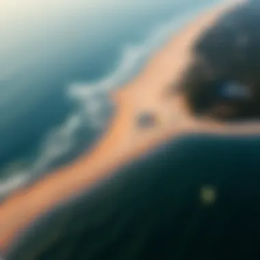 Aerial view of Hardings Beach showcasing the expansive shoreline and kiteboarding area