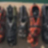 Different types of kiteboarding harnesses displayed