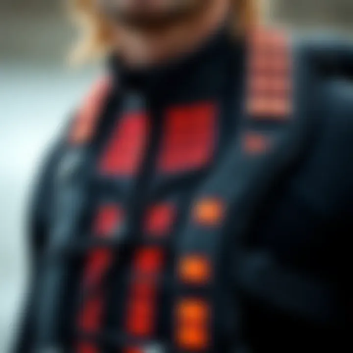 Close-up of heating technology in a wetsuit vest