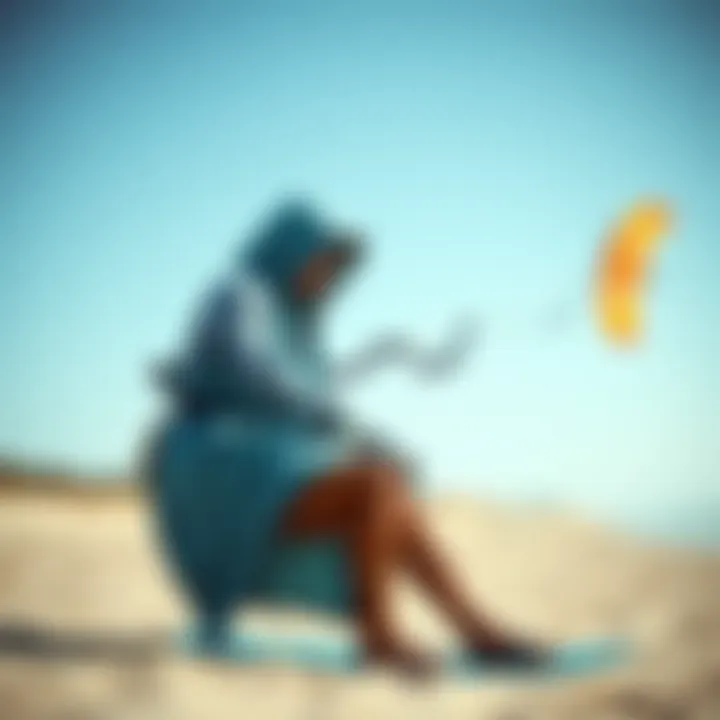 Kiteboarder using a hooded change towel on the beach