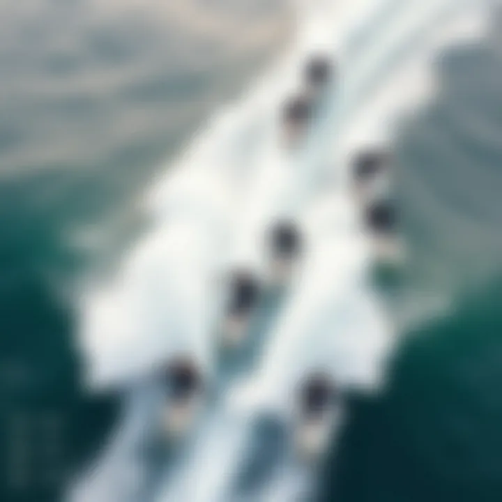 The Community of Hydro Foil Surfers An aerial shot of multiple hydro foil surfers riding together