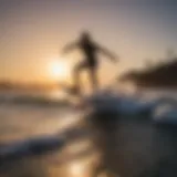 Hydrofoil surfboard in action at sunset