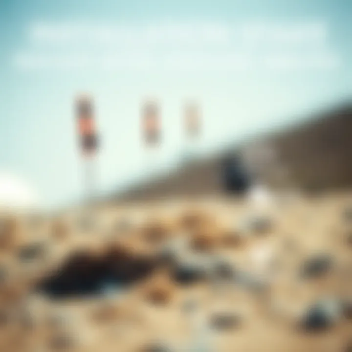 A diagram illustrating the installation method of kite ground stakes in various terrain types.