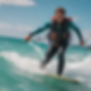 Kitesurfing action shot on the turquoise waters of Isla Blanca