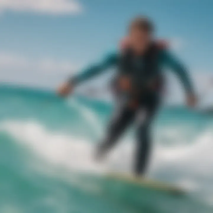 Kitesurfing action shot on the turquoise waters of Isla Blanca