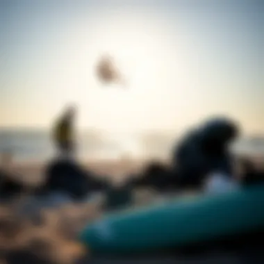 Equipment setup for kiteboarding, emphasizing essential gear needed for the sport.