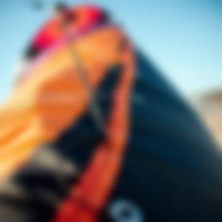 Close-up of kite anatomy showcasing the stitching and materials