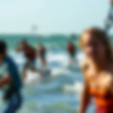 Community of Kite Board Enthusiasts A diverse group of kite boarders enjoying the ocean