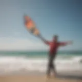 An instructor demonstrating kite handling techniques on the beach