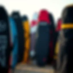A variety of kite surfboard bags displayed