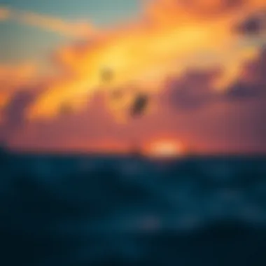 Sunset Kite Surfing A vibrant sunset view with kite surfers in action