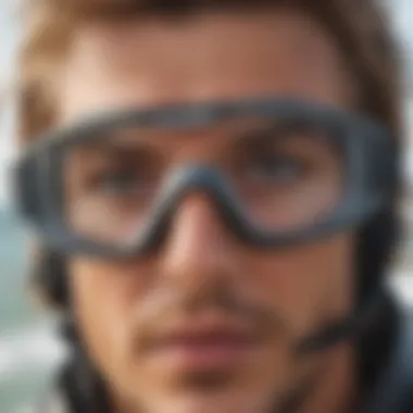 Close-up of features and functionality of kite surfing glasses