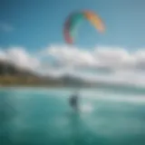 A stunning view of kite surfers gliding over the turquoise waters of Hawaii