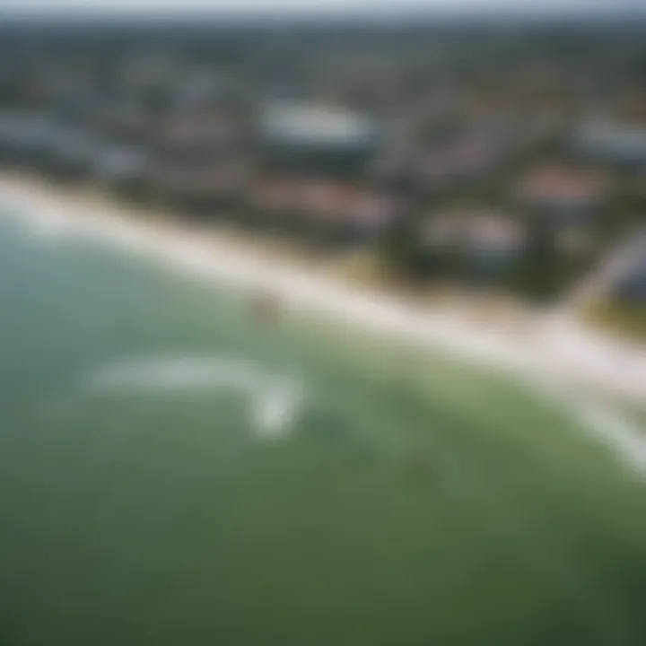 Aerial view of kite surfers at a popular Tampa location