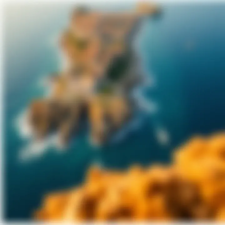 An aerial perspective of the stunning Sicilian coastline, ideal for kite surfing.