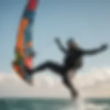 Dynamic display of a kiteboarder performing a jump