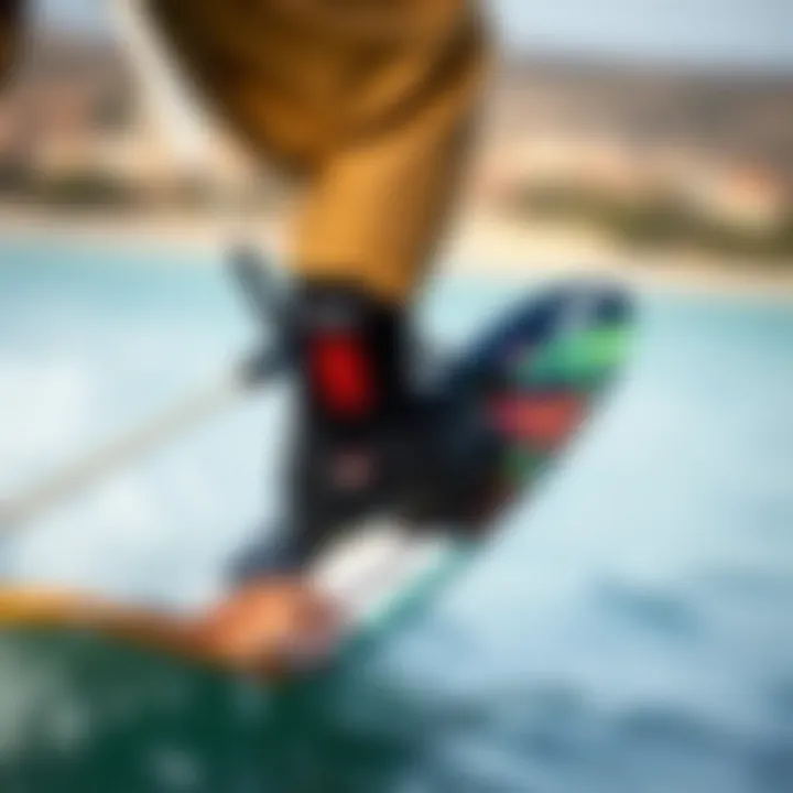 Kiteboard setup featuring Ride C10 bindings in action