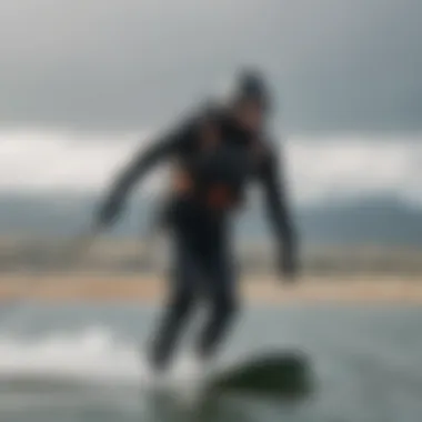 Kiteboarder wearing a drysuit in cold conditions