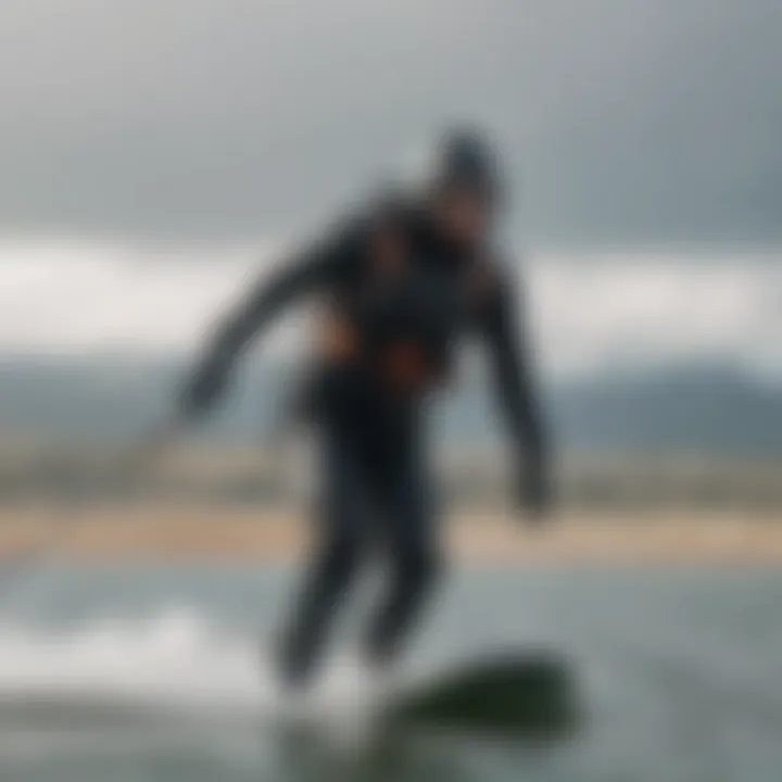 Kiteboarder wearing a drysuit in cold conditions