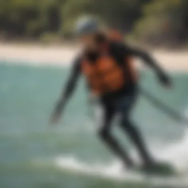 Kiteboarder wearing a flotation vest during a session