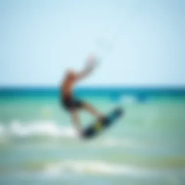 Kiteboarding with Naish Hydrofoil Kiteboarder utilizing Naish hydrofoil in action