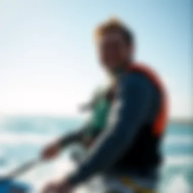 A kiteboarder wearing a life jacket enjoying a day on the water