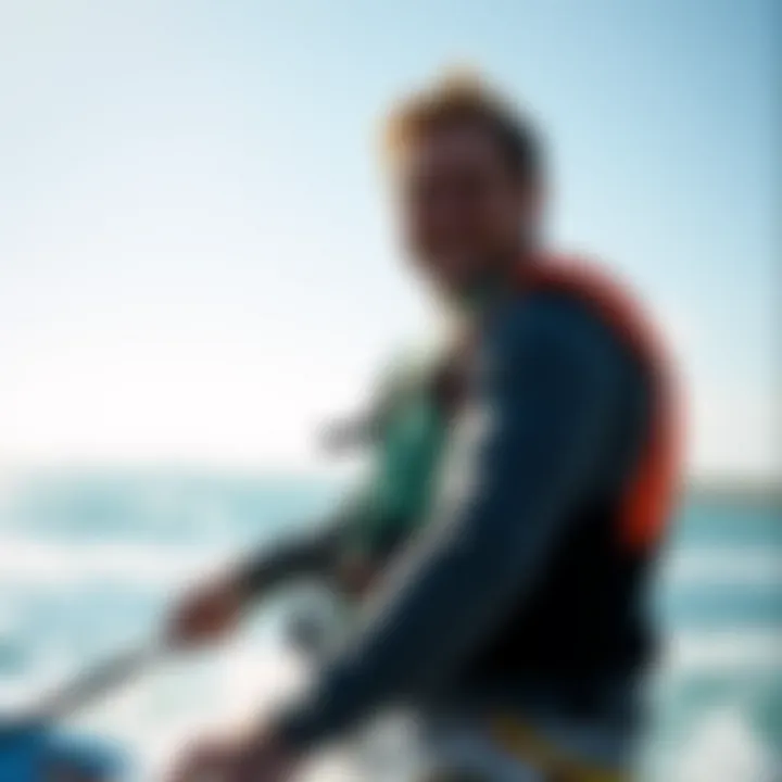 A kiteboarder wearing a life jacket enjoying a day on the water