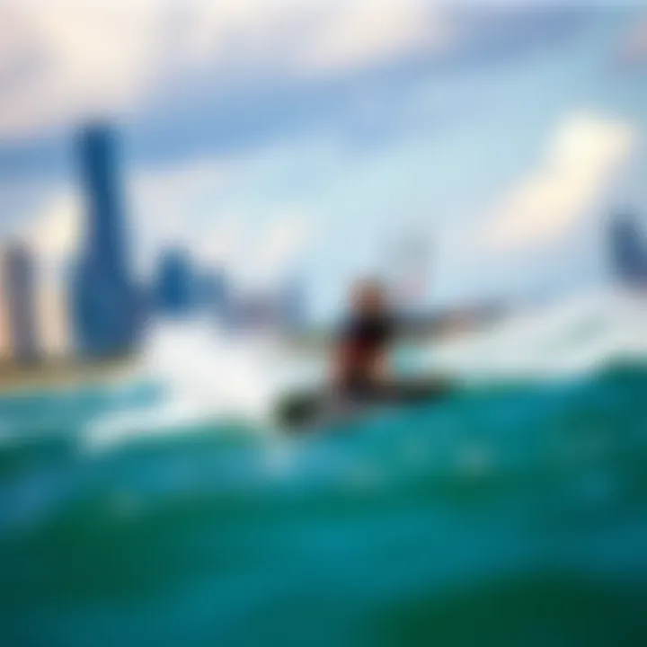 Kiteboarder riding the waves in Chicago's windy conditions