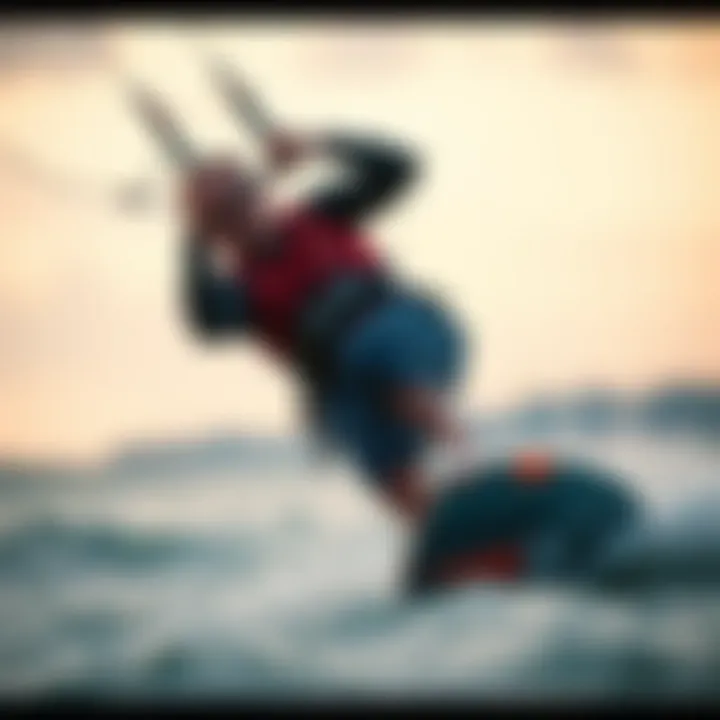 Kiteboarder demonstrating the use of a quick release in real-time