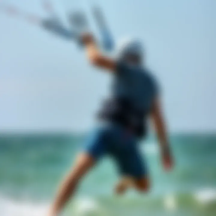 A kiteboarder in action wearing a waist harness, demonstrating its functionality.