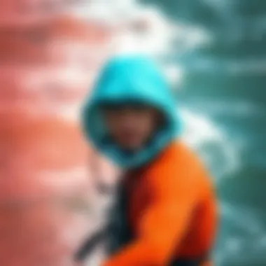 Kiteboarder wearing a waterproof floating hat against a backdrop of vibrant waves.