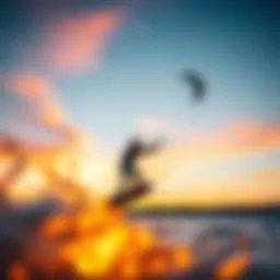 Kiteboarding at sunset with wind data displayed