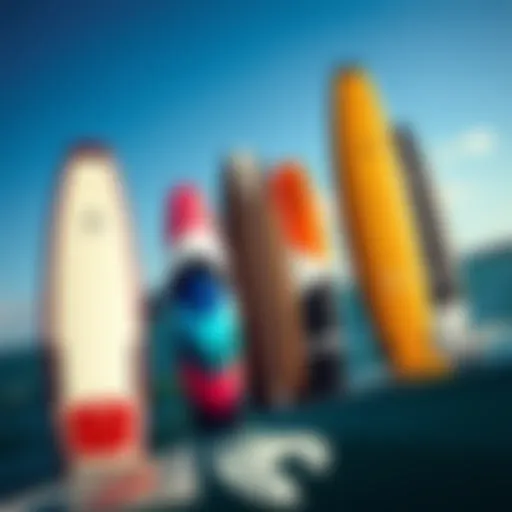 Various kiteboarding board designs showcasing different shapes and colors