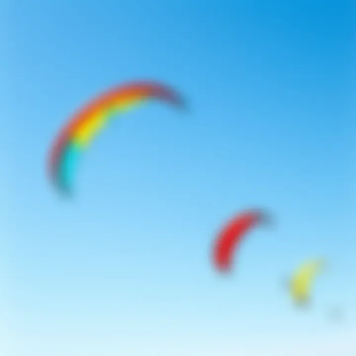 A vibrant kite soaring high against a clear blue sky